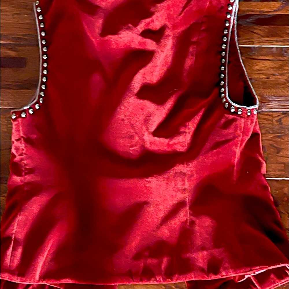 Double D Ranch Red Velvet Vest with Silver Studs - Picture 2 of 8